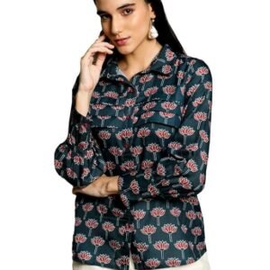 Jaipur Kurti Women's Regular Fit Lotus Print Full Sleeved Shirt