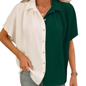 Shirts for Women – Korean Style Short Sleeve Oversized Button Down | Plus Size Workwear Top for Office & Casual Wear (Available in Plus Size)