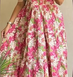 Women Printed Rayon Anarkali Kurta for Girls Regular Wear Long Kurti Gown