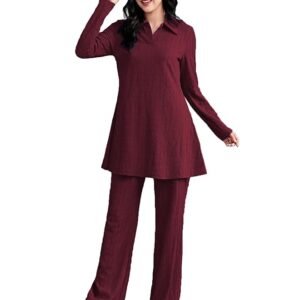 Women's Solid Color Two-Piece Set | Long Sleeve Top & Wide Leg Pants Co-ord Set | Casual Wear Co ord Set