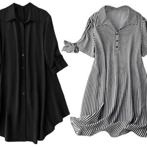 Fashion Women's Shirt Dress | Knee Length Dresses | Loose Fit | Button-Down | 3/4 Sleeve | Vacation Outfit (Pack of 2 | Value Pack)