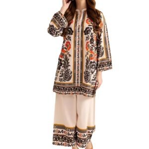 Coord Set for Women Cotton Poly Rayon - Turkish Co Ord Set for Women Stylish Mandarin Neck Floral Print Western Co Order Sets for Womens, Wear as Office Coat