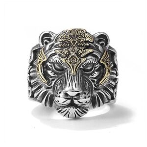 Fashion Frill Charming Finger Ring For Men Silver King Lion Silver Plated Adjustable Stylish Silver Ring For Men Boys Girls Stainless Steel Dude Evil Eye Chain Rings for Men Boys Jewellery Love Gifts