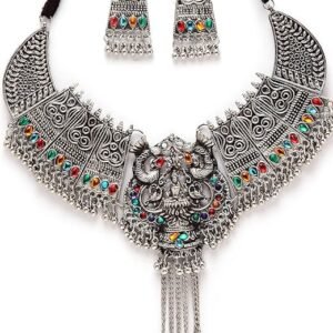 Shining Diva Fashion Latest Stylish Traditional Oxidised Silver Necklace Jewellery Set for Women