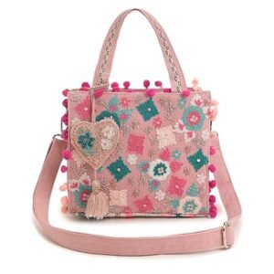 Boho Girl Mini Tote Bag for Women Whimsical Jacquard Handbag with Adjustable Strap Stylish and Elegant Ladies Crossbody Shoulder Purse, Sling Bag Perfect Birthday, Anniversary and Wedding Gift