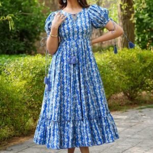 Blue Rayon Digital Print Daily Wear Readymade Short Gown