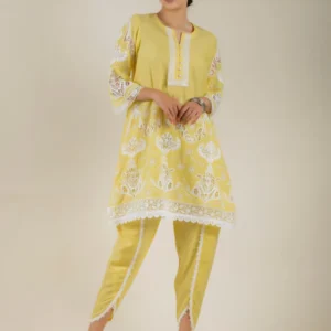 YELLOW CUT WORK KURTA